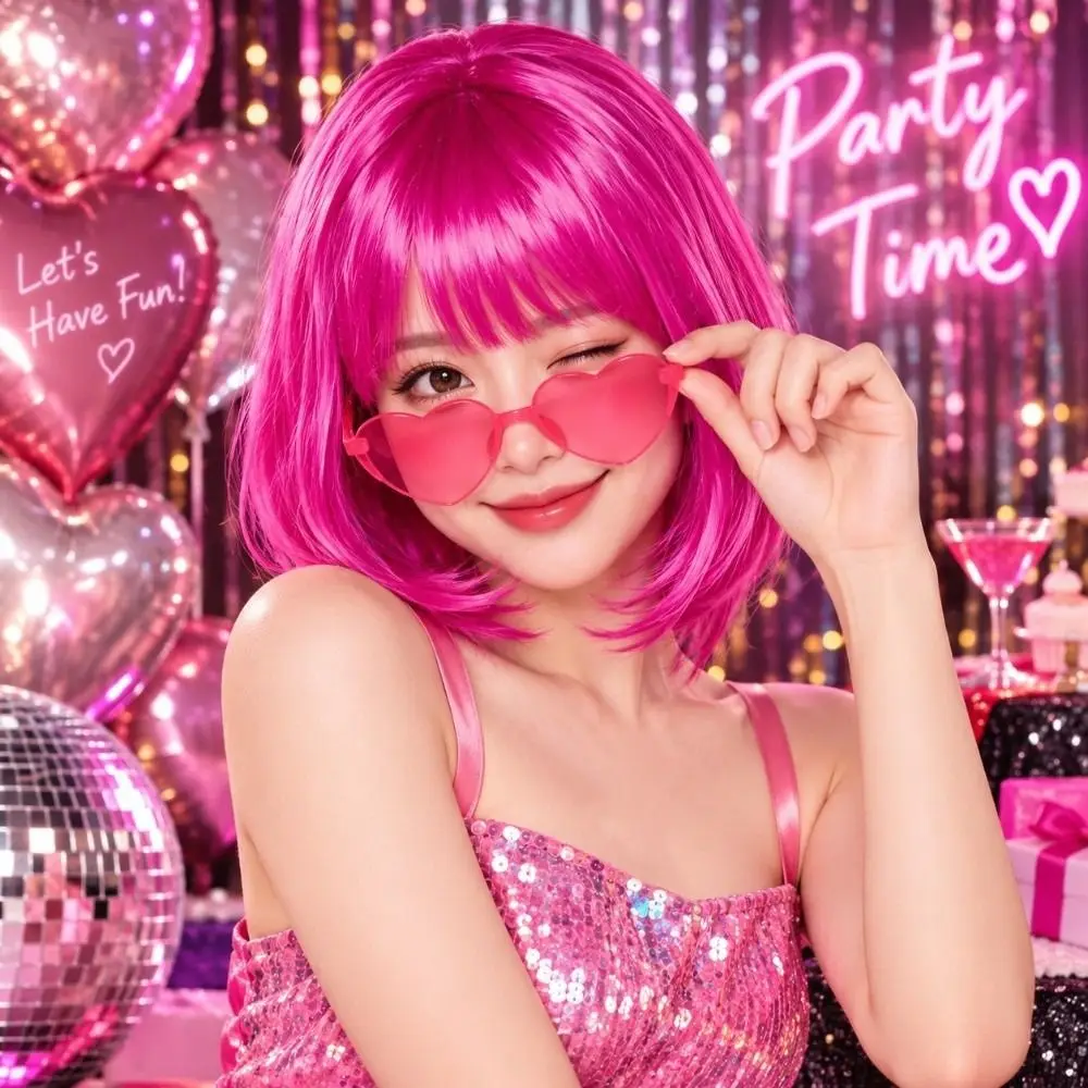 3Pcs Colorful Short Bob Hair Wig Christmas Halloween Cosplay Wig Set Party with Hairnet and Glasses Role-playing Short Hair Wig