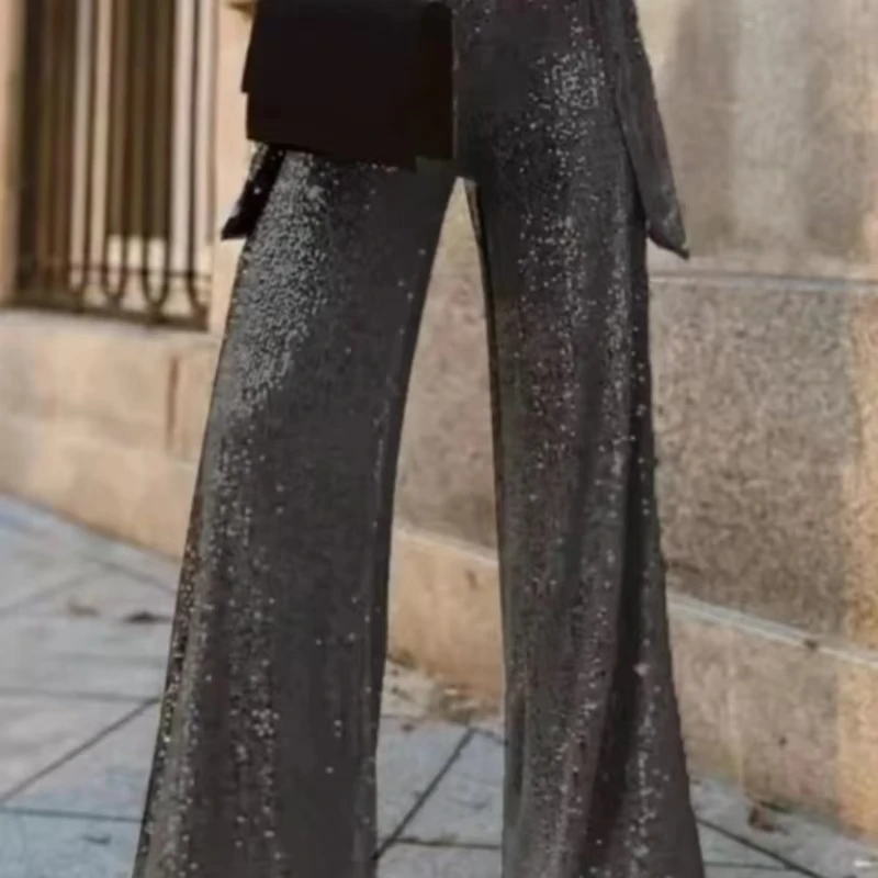 Monochrome Sequin Suit with Beads and Small Lapel, Fashionable Temperament Suits, Medium Long-Sleeved