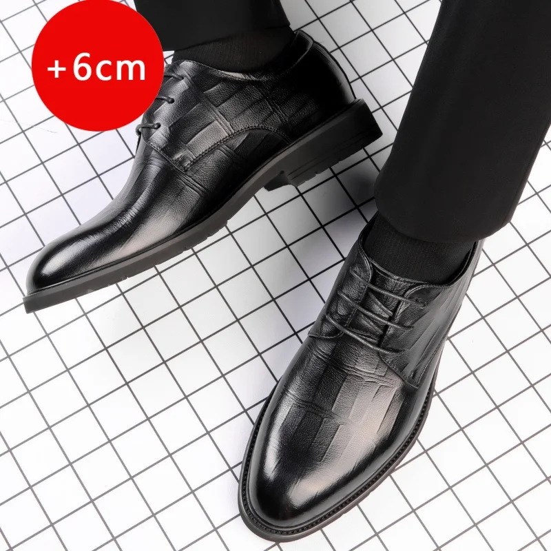 Men's height-increasing leather shoes Gentleman minimalist style Dress up party 38-50 Black plus size Adult suit daily Dress