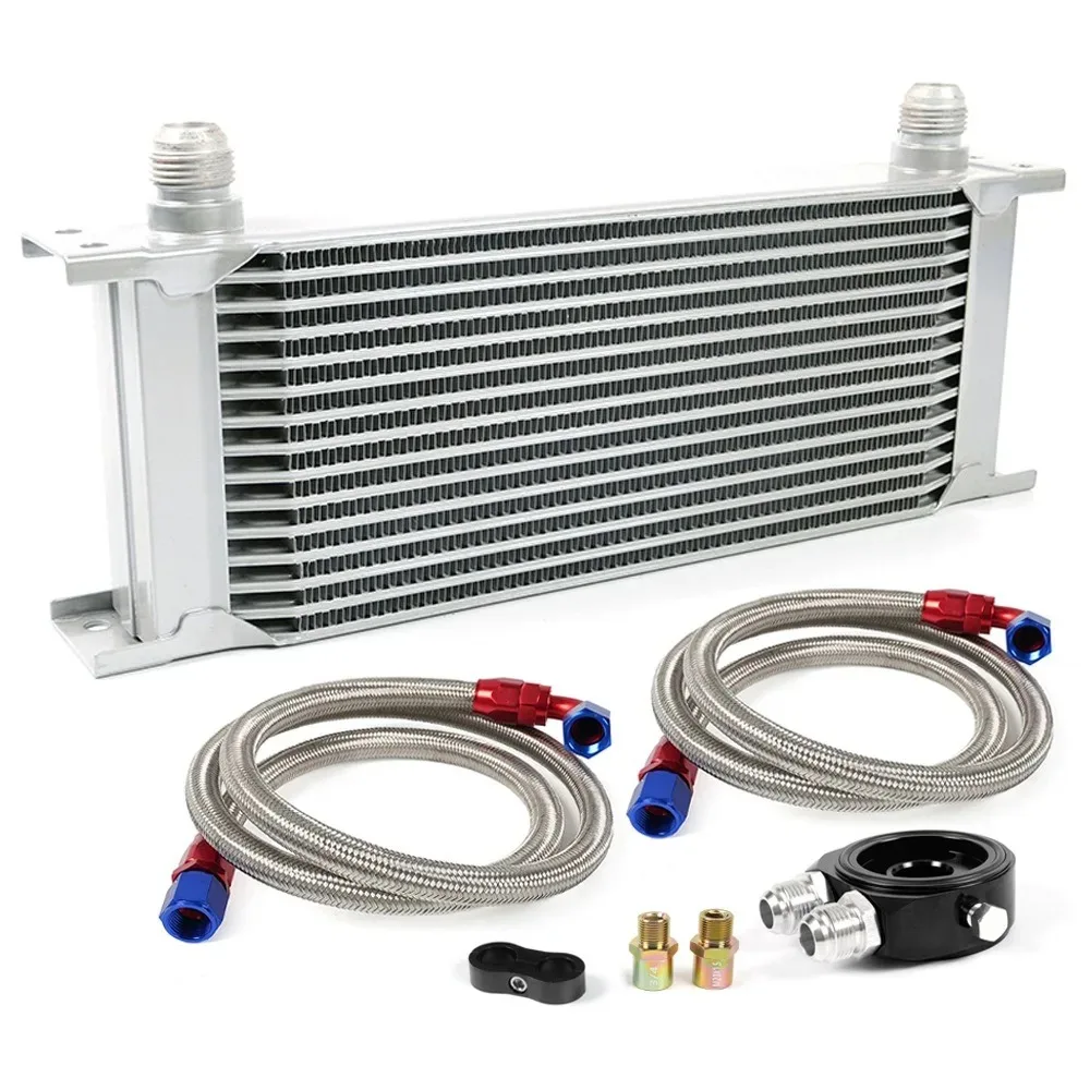 New 10 Row 16 Row Oil Cooler with Installation Kit AN10 for Retrofit Upgrade Silver Black
