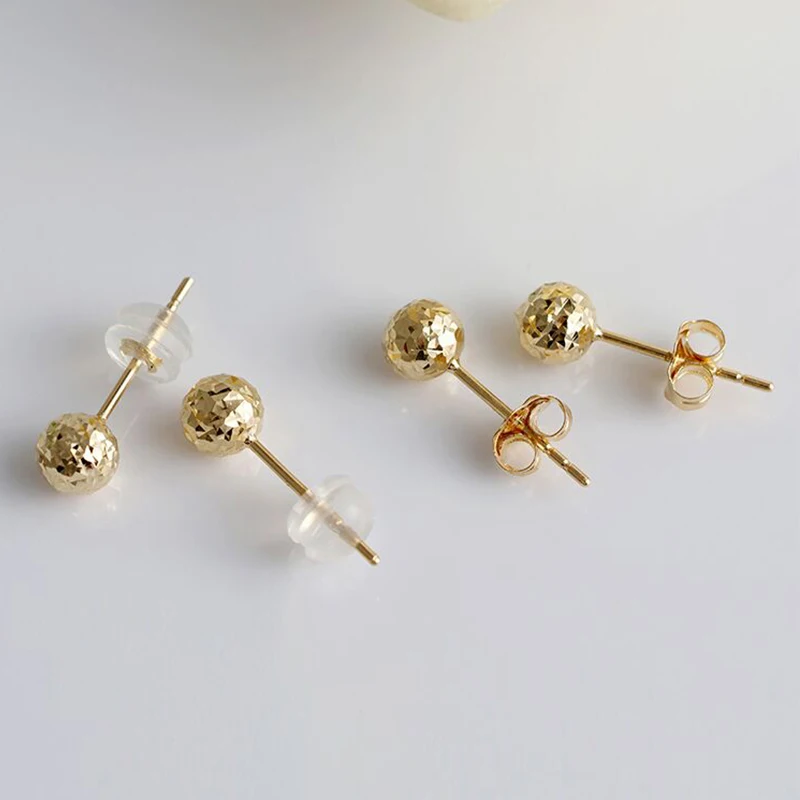 Real 18K Gold Ball Minimalism Stud Earrings Pure Solid AU750 Gold Laser Bead Earring for Women Fine Jewelry Gift