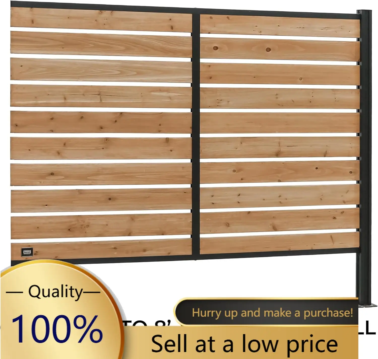 8' x 6' Cedar Wood Outdoor Privacy Screen Wall Add-On Kit with Aluminum Posts, Easy Assembly, Decorative Privacy Fence Panel for
