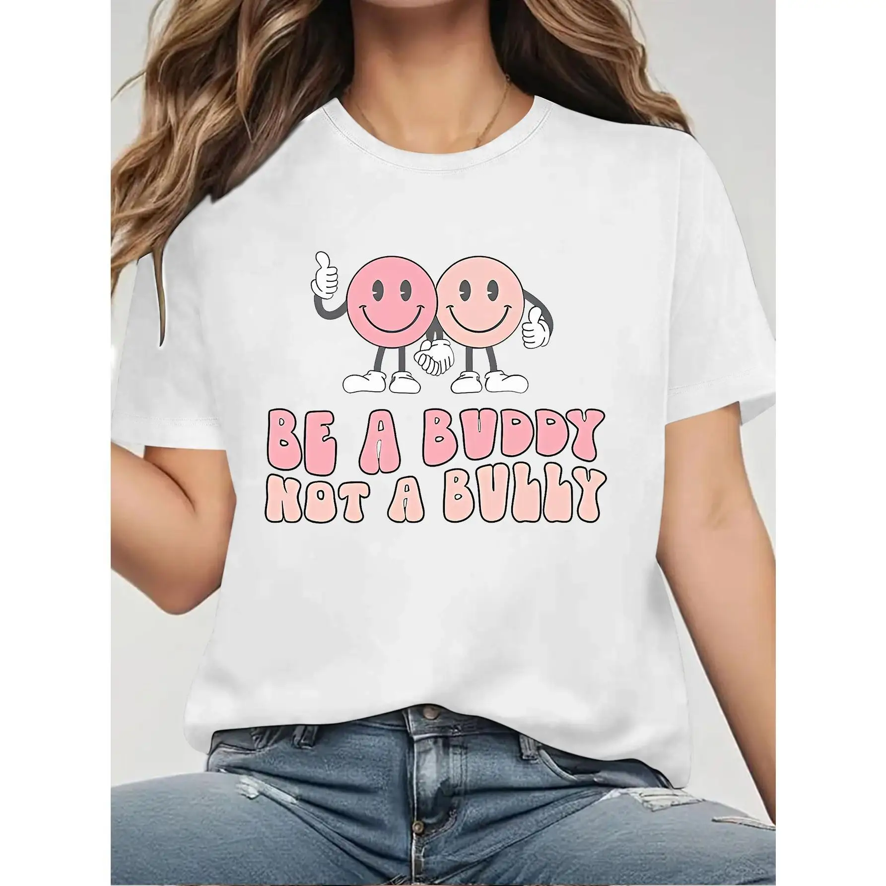 

Be A Buddy Not A Bully T-Shirt Women's Anti Bullying Graphic Tee Retro Funny Positive Vibes Shirt for Teacher Student