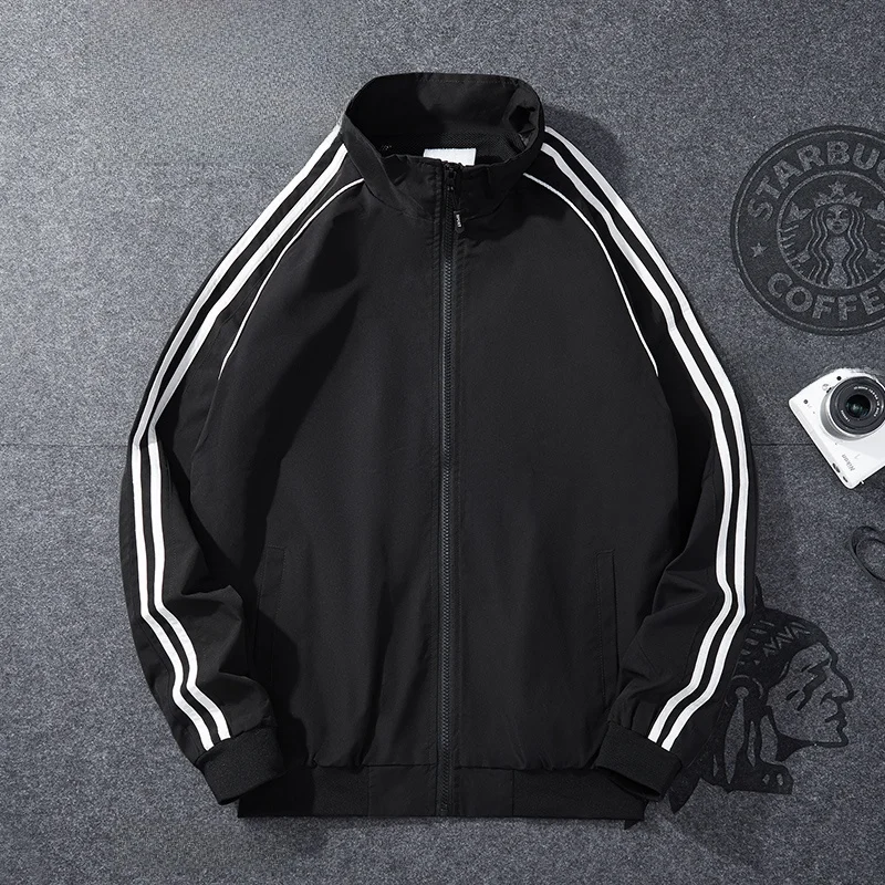 

Мужская осенняя куртка в полоску, модная, деловая, повседневная, с воротником-стойкой, молодежная, в бейсбольном стиле, из полиэфирного волокна, с длинными рукавами, на молнии