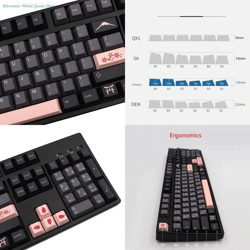 A3PD 136 Keys Night Sakuras Keycaps Japanese/English PBT Dye Subbed Cherry for Key