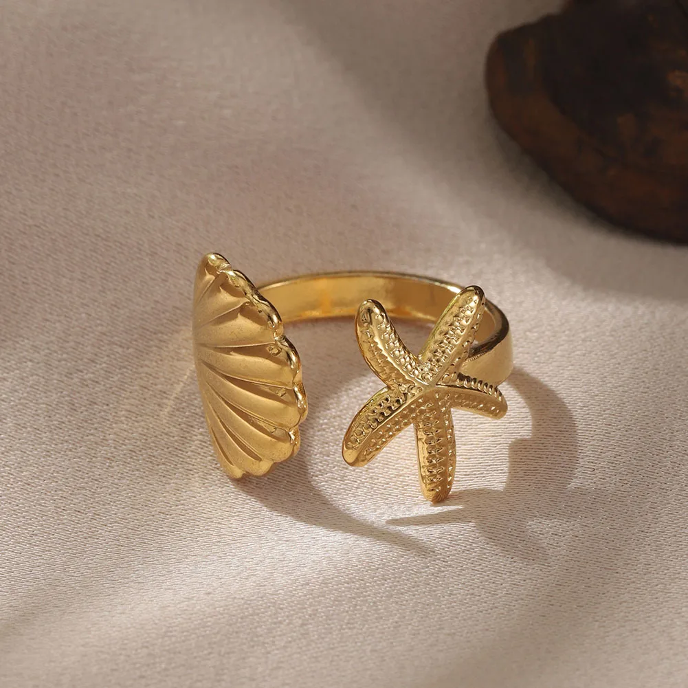 Cring Coco Sea Star Seahorse Ring Stainless Steel Casual Simple Elegant Ring Fashion Women\'s Party Jewelry Gift 2024 New Edition