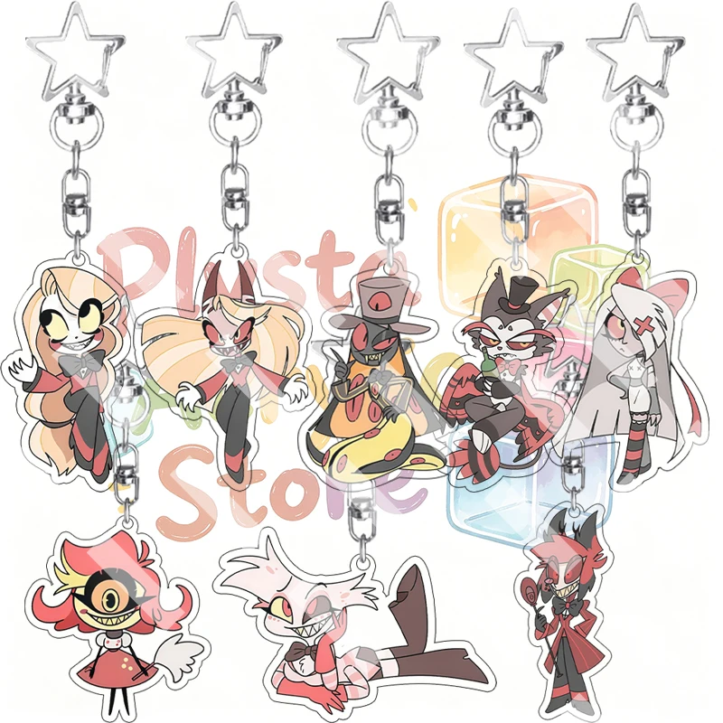Creative Hazbin Hotel Cute Q Version Acrylic Keychain Anime Demon Characters Charlie Vaggie Angel Niffty Alastor Keyring Pendant