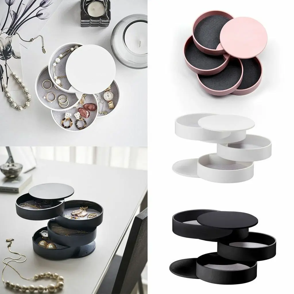 

4 Layers Jewelry Storage Box 360 Degrees Rotatable Holder Jewelry Organizer for Earrings Rubber Band Bracelet Tray Organizer