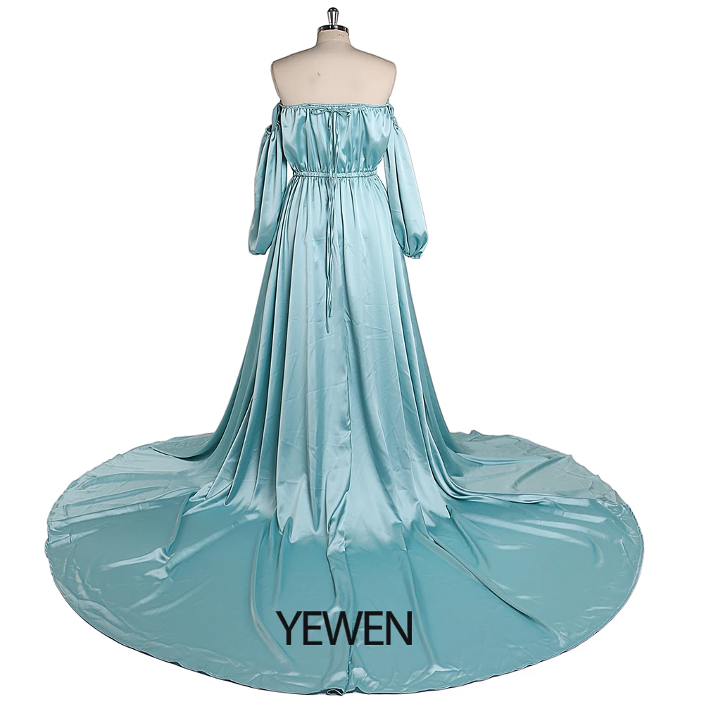 YEWEN-Vestidos premamá elegantes de algodón para sesión de fotos, maxivestido de embarazo con abertura lateral, talla grande, colores personalizados, YD211103