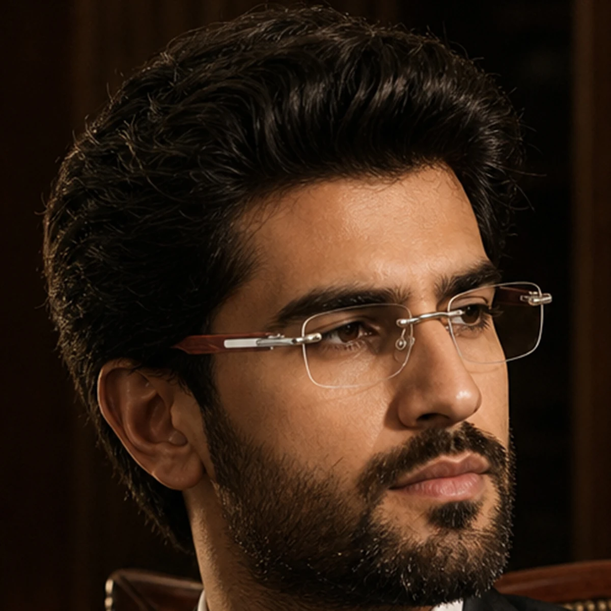 1 Pair of Men's Silver Frameless Rectangular Wood-Grain Plain Glasses, Elegant and Minimalist, Stylish and Luxurious Men's Glasses, Suitable for Business Meetings, Hosting Guests, Attending Banquets, and Formal Occasio