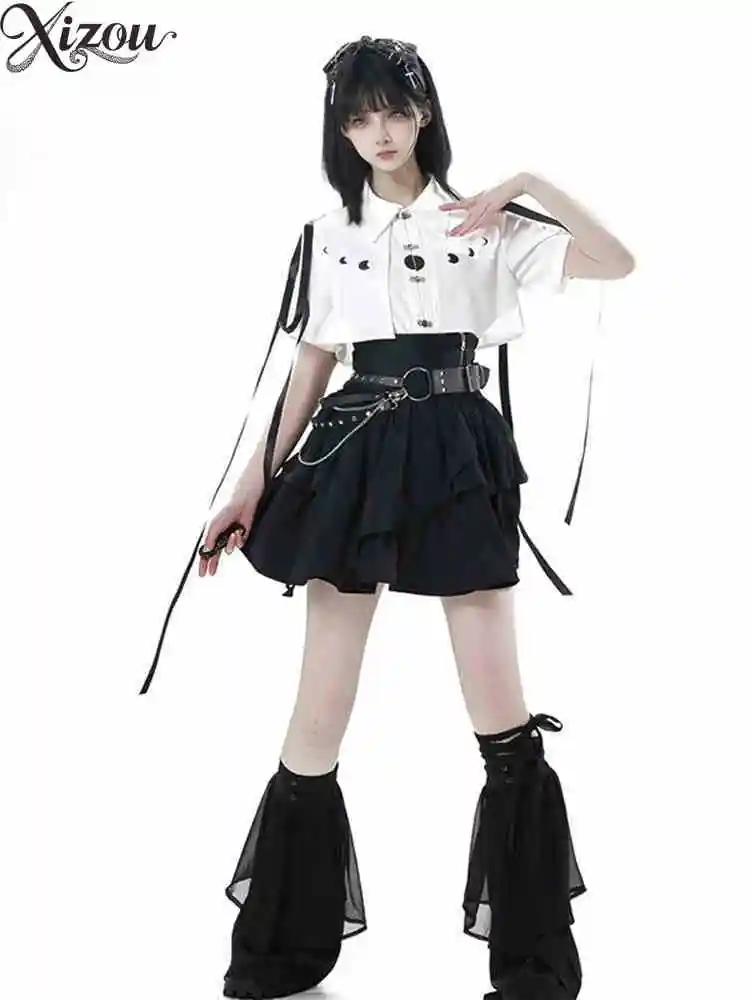 ชุดลําลองผอมวัฒนธรรมย่อยสาวเสื้อแขนสั้นกระโปรงสั้นชุดแฟชั่น Y2k สไตล์ 2 ชิ้นชุดสตรี Outfits