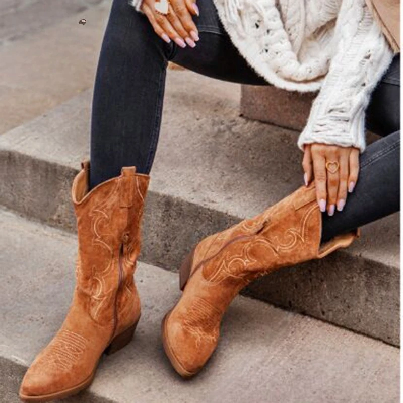 

Women's Shoes Spring New Embroidered Knight Boots Designer Shoes for Women Large Size Women Boots Fashion Boots Zapatos De Mujer
