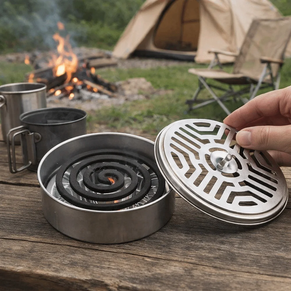 Stainless Steel Mosquito Coil Tray Anti-scalding Portable Mosquito Coil Holder Fireproof Serrated Aromatherapy Tray Hotel