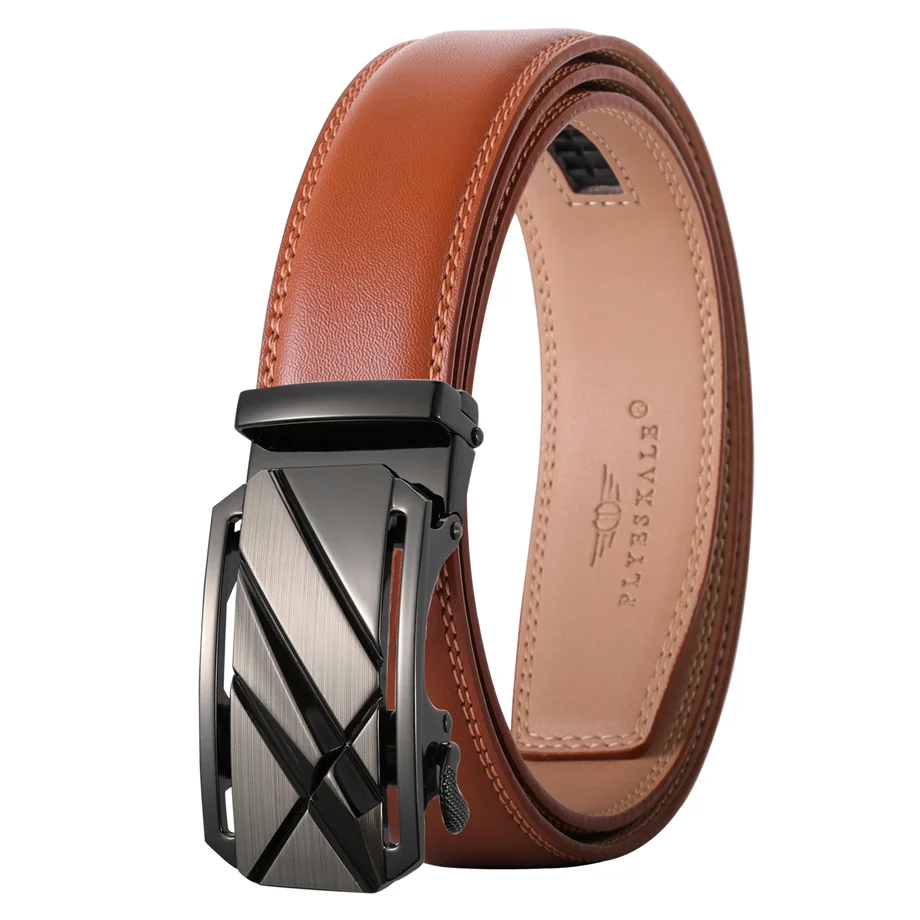 Plyesxale Fashion Designer Men Belts Famous Brand Genuine Leather Male Belt Luxury Black Coffee Automatic Buckle Ceinture B72