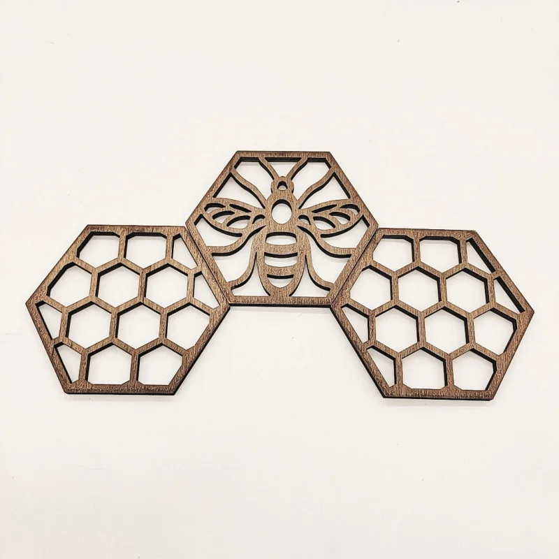 New Hive Bee Wooden Coaster Honeycomb Design Cup Pad Hollow Hex Tabletop Pad Home Decor Bee Lovers Collection Housewarming Gifts