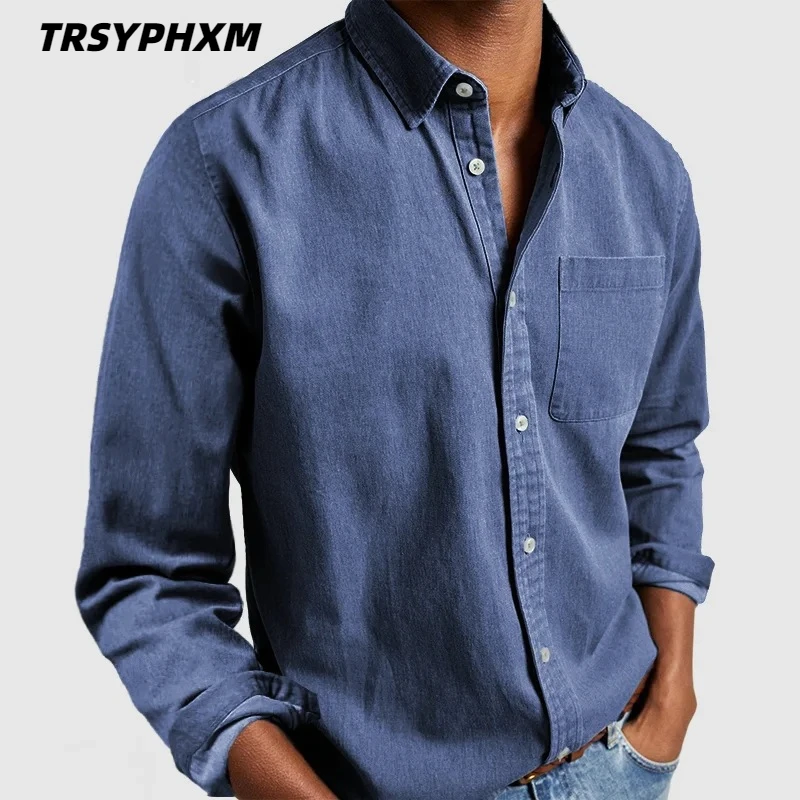 TRSYPHXM 2025 nueva camisa de hombre nueva camisa de material de poliéster de solapa de manga larga para hombre