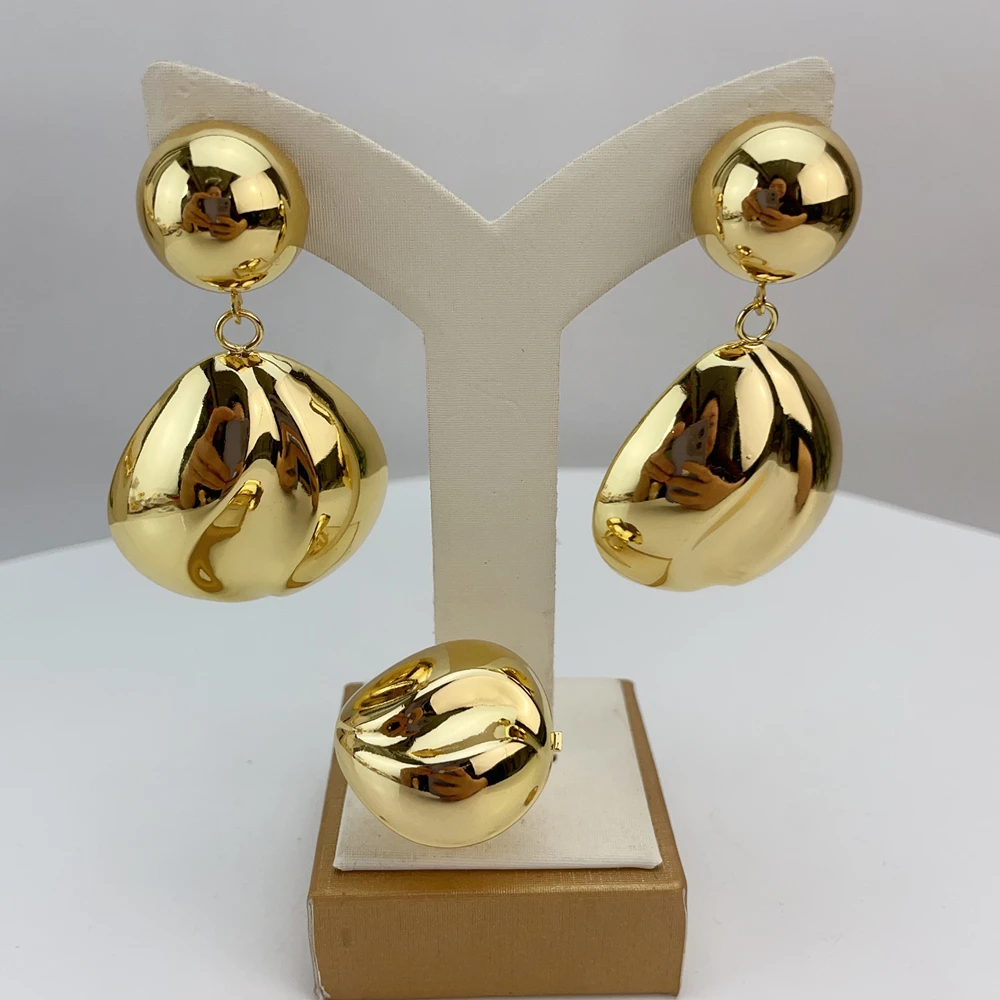 EMMA المرأة الأفريقية قلادة أقراط سوار فستان الزفاف حتى اكسسوارات طقم مجوهرات مطلية بالذهب الإيطالي FHK21633