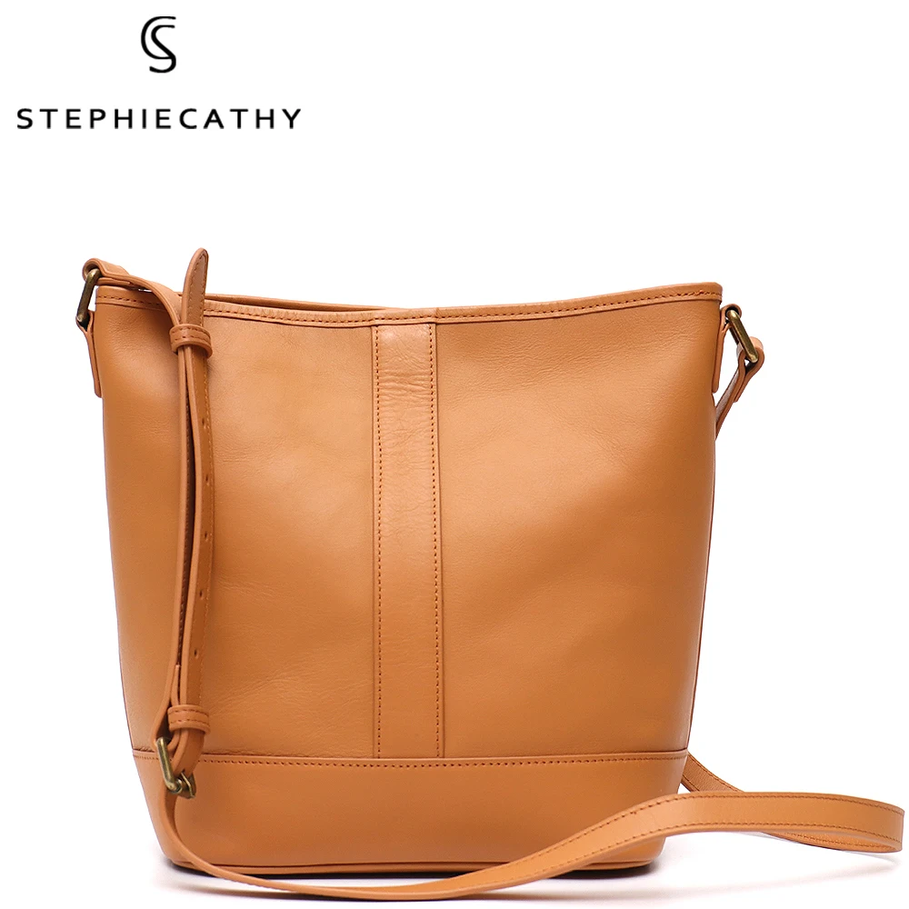 SC 2022 Genuine Leather Shoulder Bag For Women Designer Casual Daily Large High Quality Cowhide Bucket Crossbody Handbags Purses