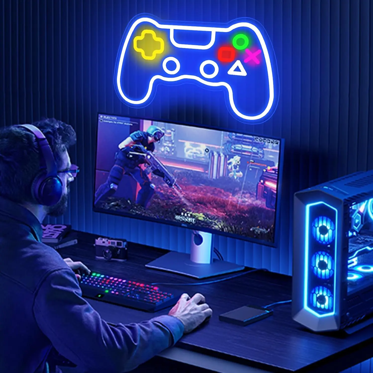 Gamer Neon Gamepad Shape Neon Gaming Sign per la stanza dei ragazzi, Controller di gioco LED dimmerabile Neon USB Powered Colored Room Deco ration