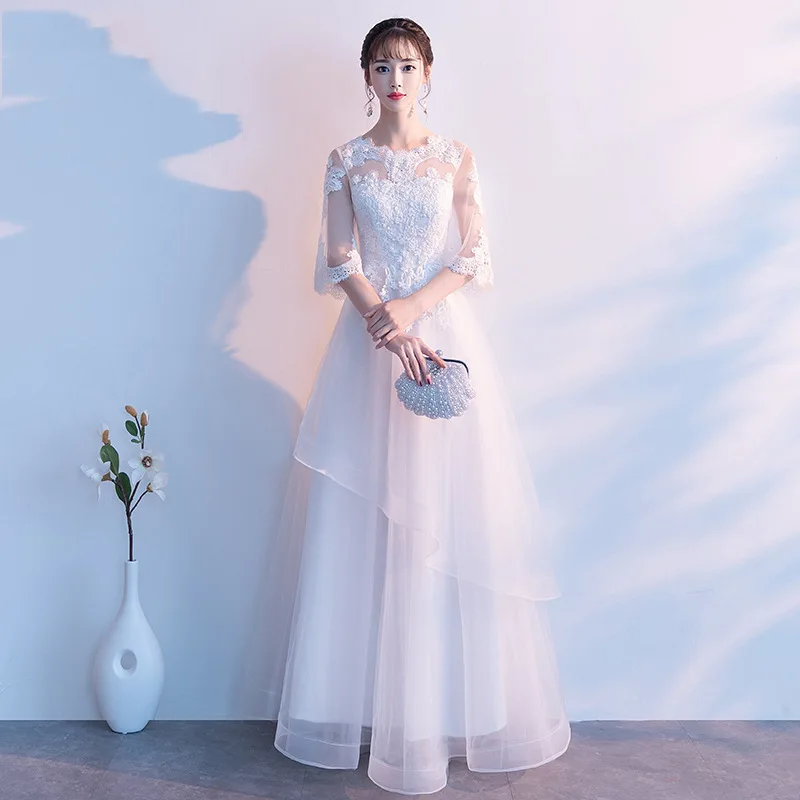

White Dress Female 2025 New Spring/Summer Elegant Bridesmaid Dress Art Exam White Student Piano Performance Evening Dress