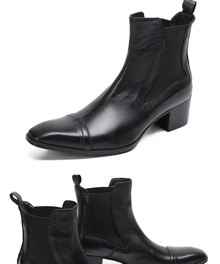 Frühlingsswarze kurze Stiefel mit Krokodilmuster, modische Stiefel, quadratischer Kopf, Lackleder, nackte Chelsea-Kurzstiefel für Herren – Detail 18