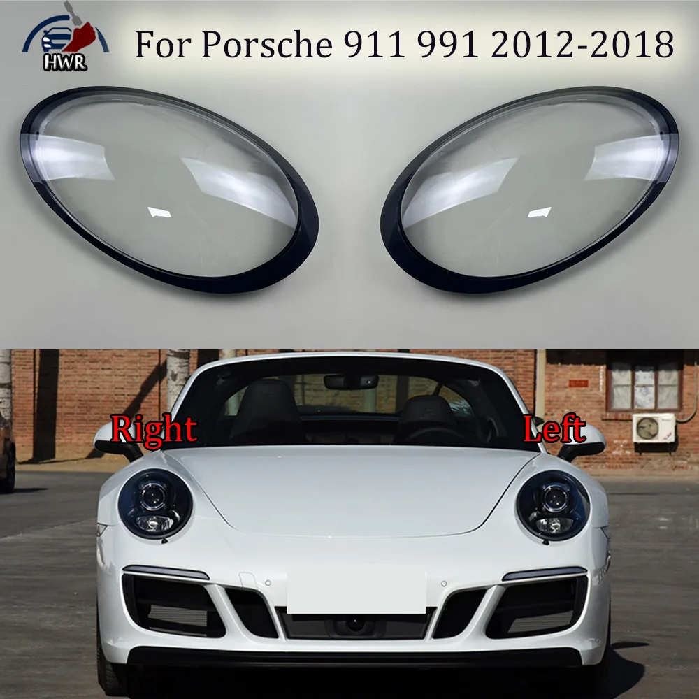 

For Porsche 2012 2013 2014-2018 911 991 (Black Edge) Front Headlight Cover Headlamps Transparent Shell Lens Case