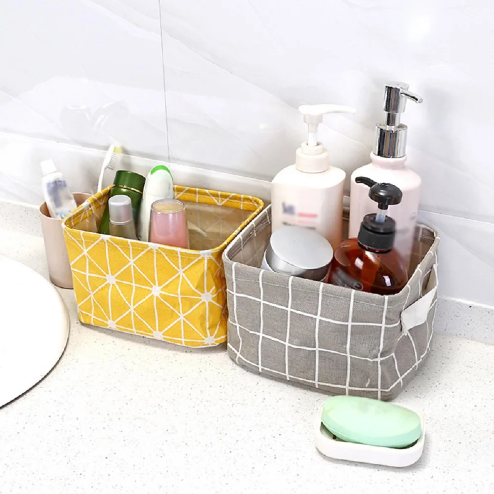 Desk Storage Box Geometry Pattern Cotton Linen Organizer Basket Foldable Cosmetic Case Waterproof Coating For Sundries Toys Sock