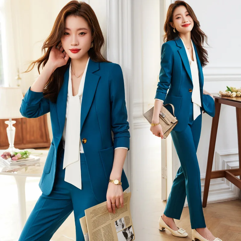 

Professional Suit Pants Women's Autumn New Blue Leisure Fashion Small Suit Teacher Business Wear Women's Suit