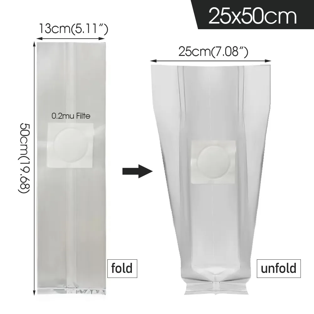 50pcs PP Mushroom Planting Bag 0.2um Filter Clear Mushroom Spawn Grow Bag Edible Mushroom Breathable Bag Garden Planter