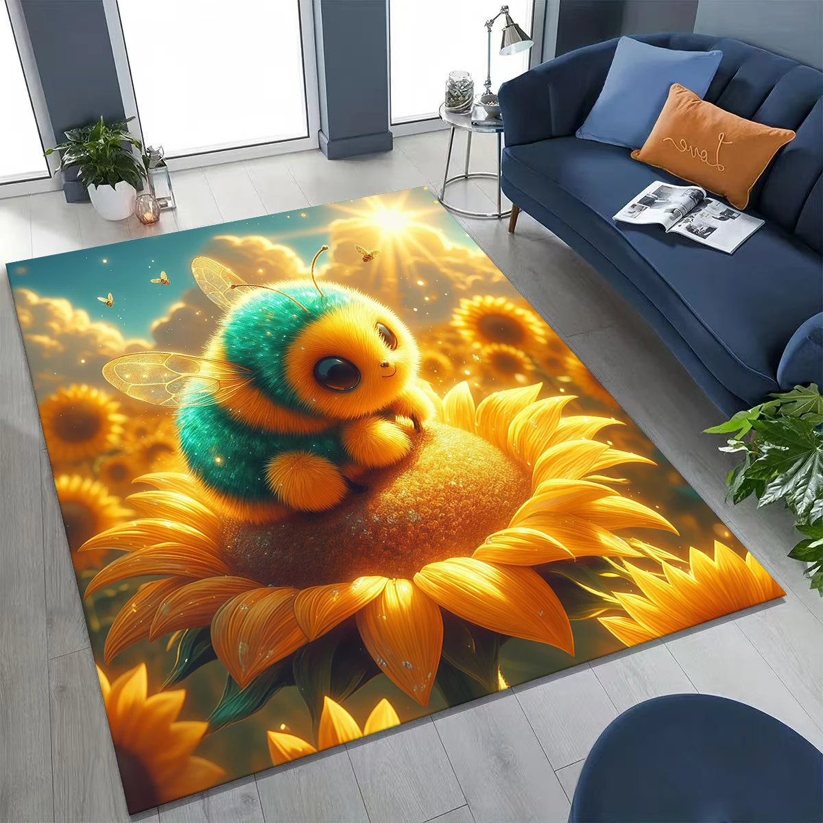 

Cute Cartoon Bee HoneyBee Insect Art Rug for Bedroom Living Room Sofa Home Doormat Decor,Large Kids Play Non-slip Floor Mat