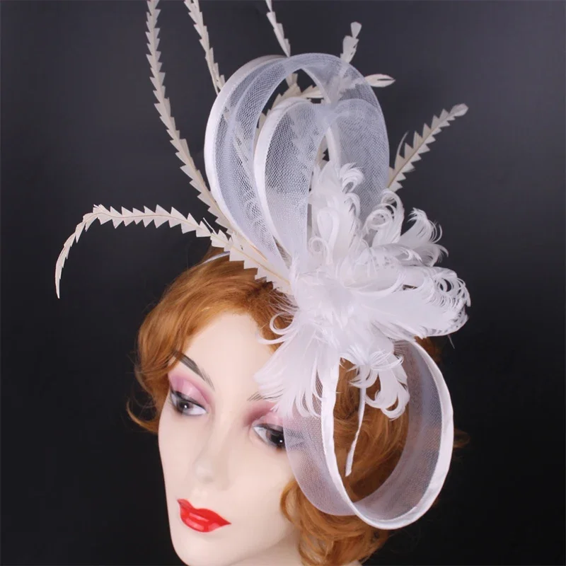 

Royal Mesh Hair Fascinator Hat Accessories Feather Hat Headflower Ladies Women Elegant Church Wedding Veil Race Headdress Bride