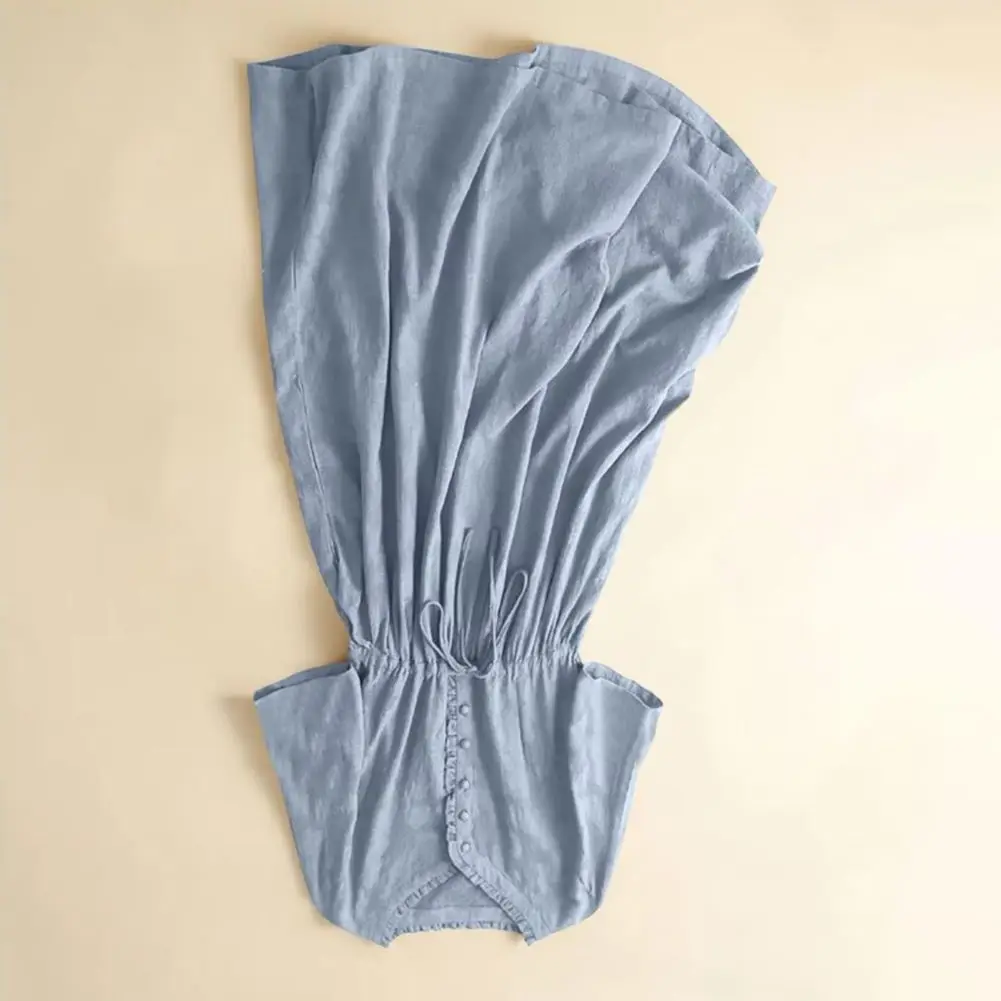 

Women Linen Dress Women Summer Cotton Linen Short Sleeve Buttons Tie Waist Midi Dresses Casual Trendy Boho A-line Skirt Dresses