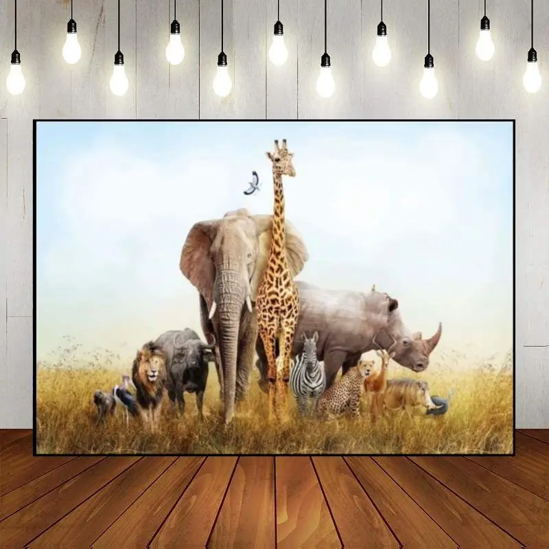 Tropical African Animals Background Photography Backdrops Party Baby Shower Decoration Custom Birthday Backdrop Cheetah Photo