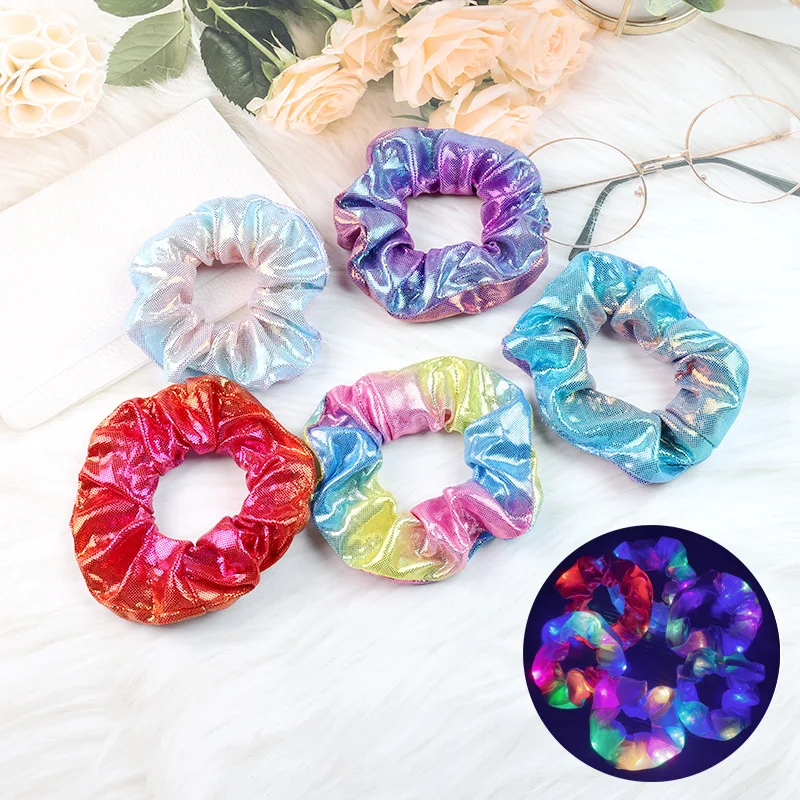 3pcs  Light Scrunchies Elastic Bands Ties Ropes Scrunchy Hair Accessories for Women Girl Glow Party     navidad  Halloween