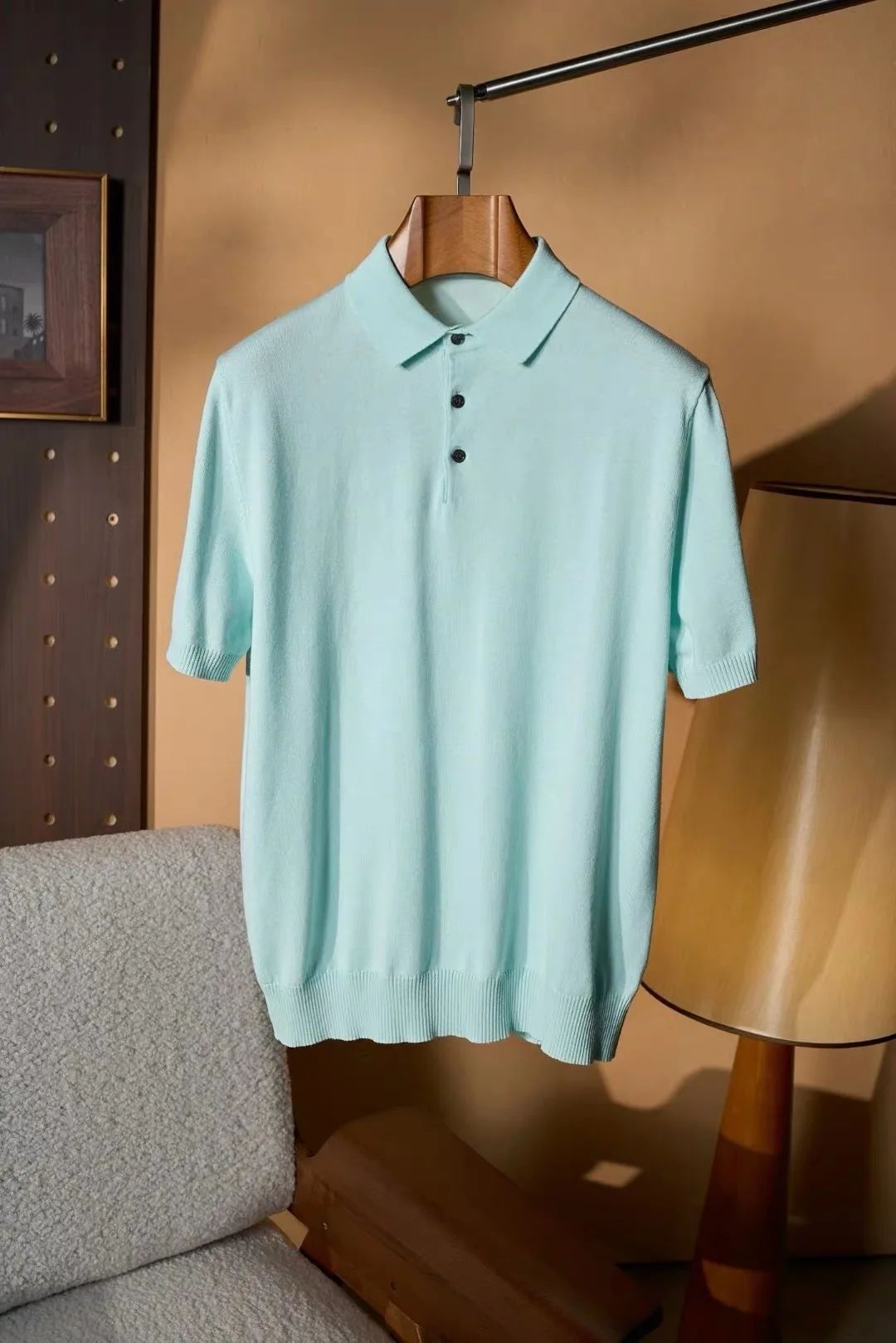 

Мужская трикотажная рубашка в итальянском стиле, однотонная, 100% хлопок, с коротким рукавом, отложным воротником, летняя новинка, повседневная одежда