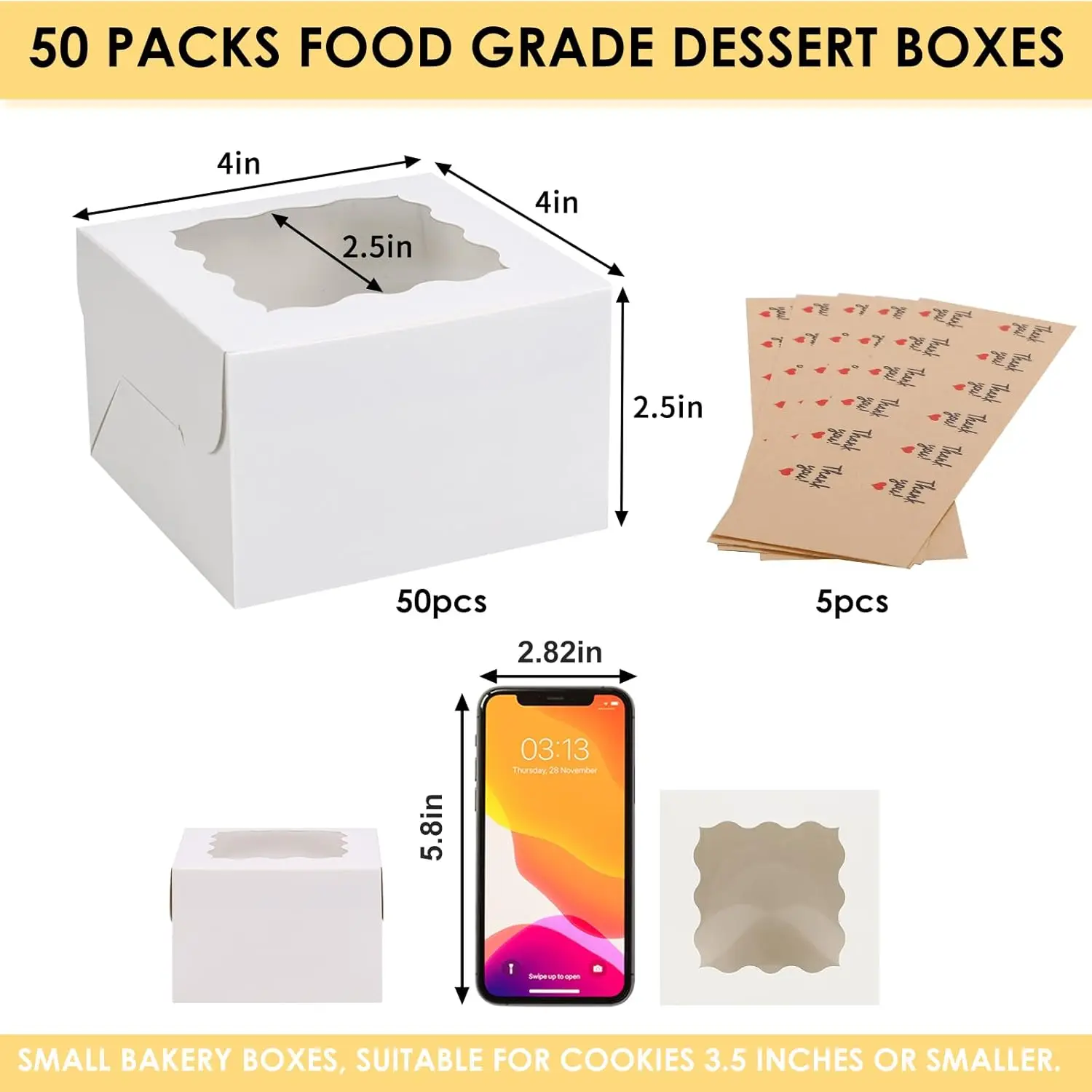 Multi White Bakery Boxes with Window for Treats