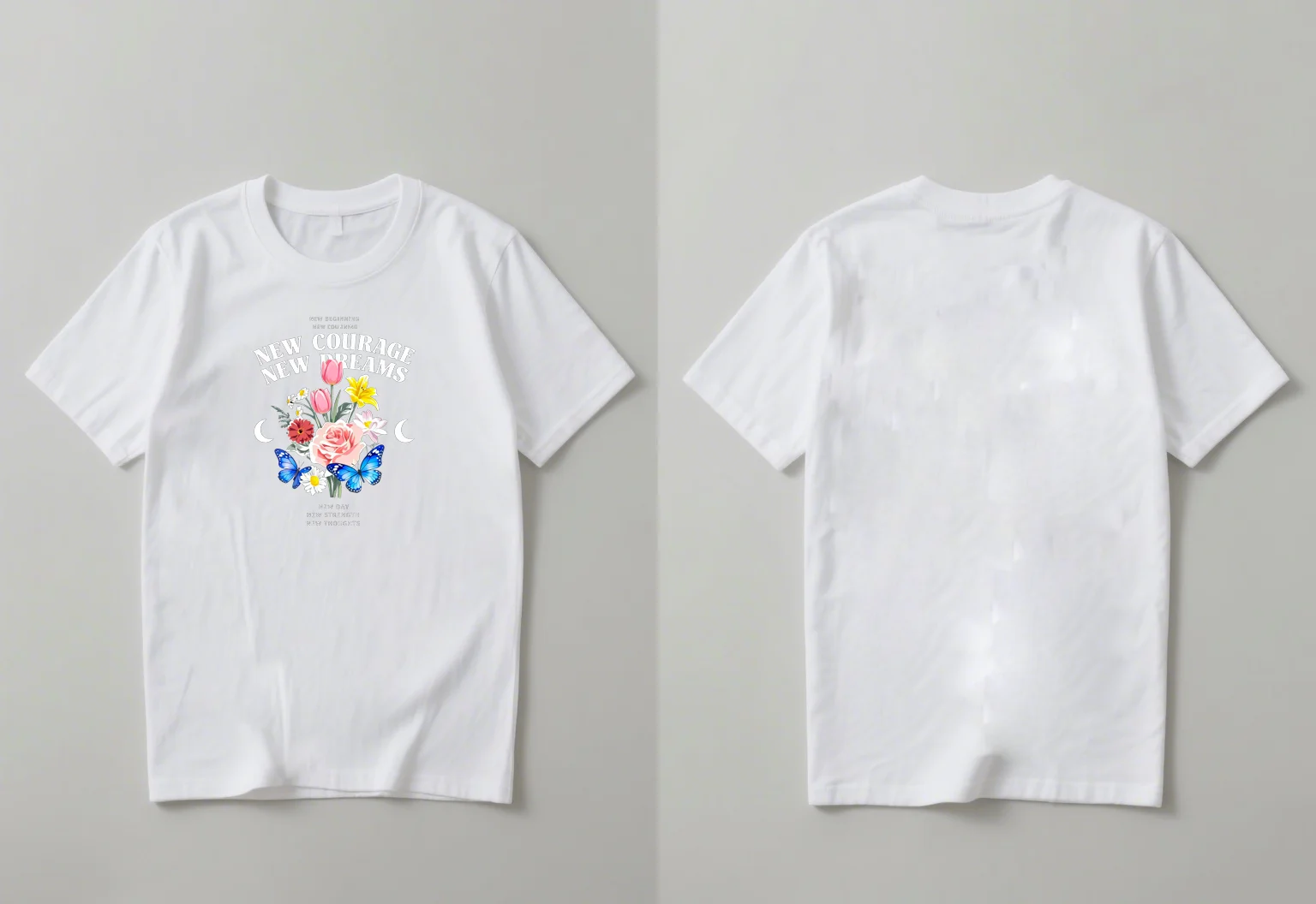 2025 nueva moda mariposa flor y letras impresas camisetas hombres y mujeres casual cuello redondo tops