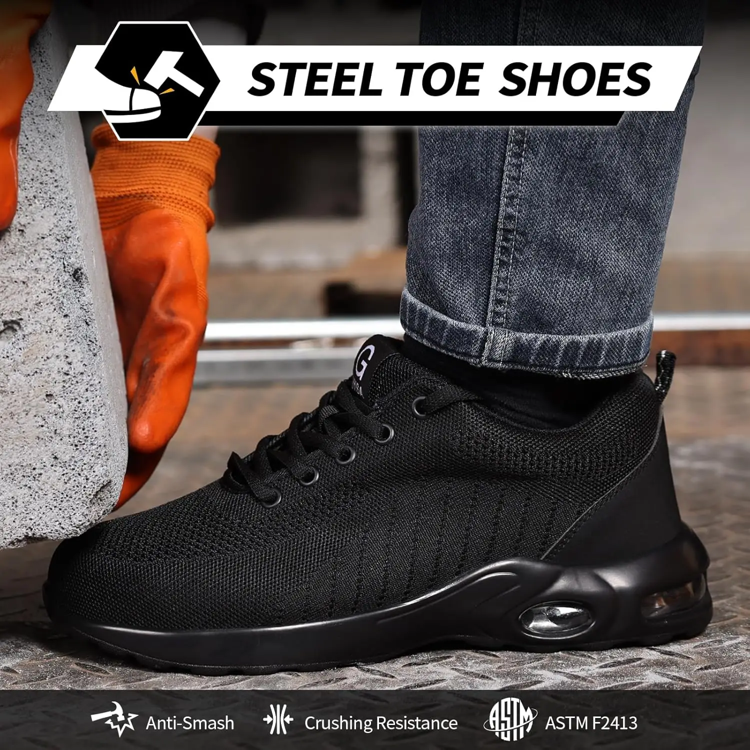 Fashionable Men's Safety Sneakers Men's Work Boots Impact Resistant Anti Piercing Lightweight Wear Resistant Men's Footwear