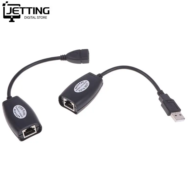 2Pcs USB to RJ45 RJ 45 LAN Cable Extension Adapter Extender Over Cat5 RJ45 Cat6 Patch Cord Black Networking Accessories