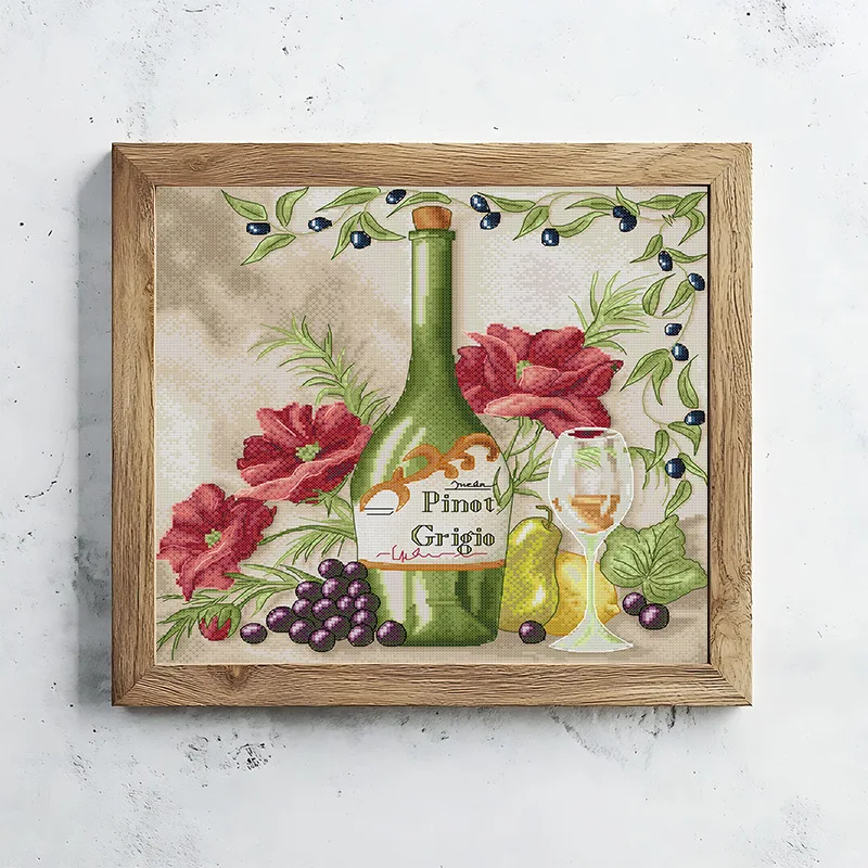 

Soulgift Stamped Pre-Printed Cross Stitch Kits, 9CT/11CT/14CT/16CT Fabric with DMC Threads, Easy to Follow - White wine