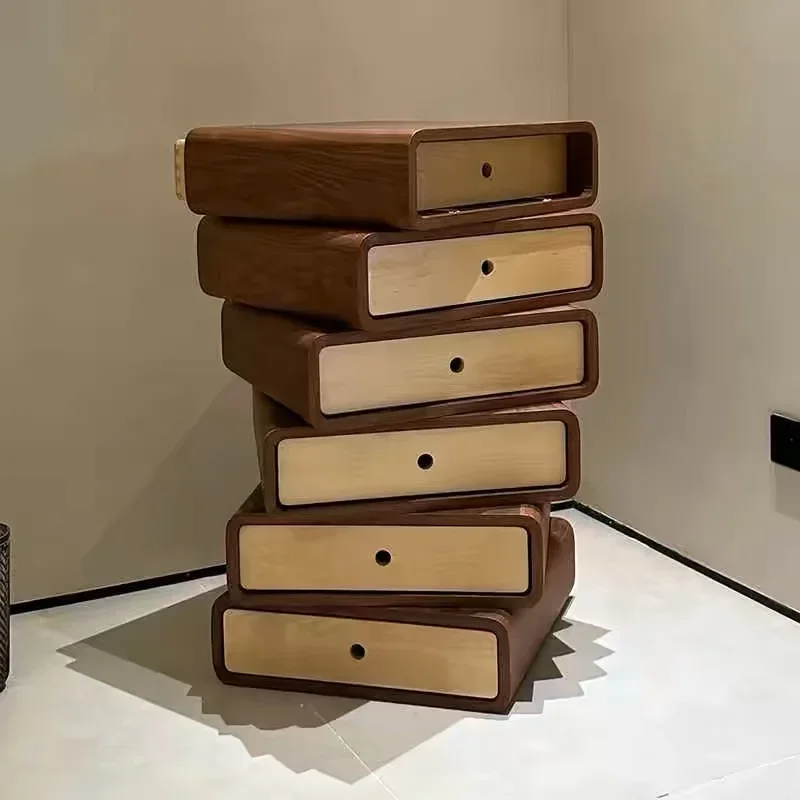 

Medieval bedside table Italian minimalist solid wood bedroom rotatable chest of drawers