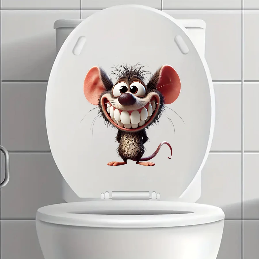1 pc Cartoon Peeking Big Teeth Mouse Toilet Lid Stickers, Removable PVC Funny Bathroom Wall Decals for Home Decor