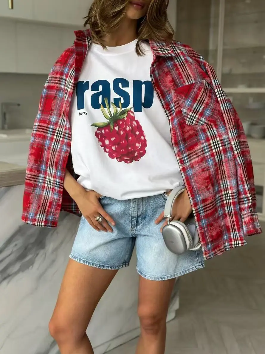European And American Style Cute Casual Loose Fashion Summer New Item Ins Style 100% Pure Cotton Women's Short Sleeved Shirt