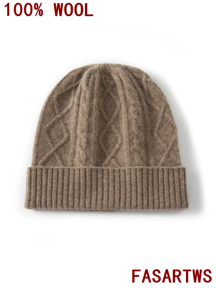 หมวกบีนนี่ หมวกผู้หญิง หมวกฤดูหนาว ใหม่ 100% ขนแกะออสเตรเลีย ถักลายแจ็คการ์ด นุ่ม อุ่น หมวกแฟชั่นลำลองสำหรับผู้หญิง หมวกหนา คุณภาพดี