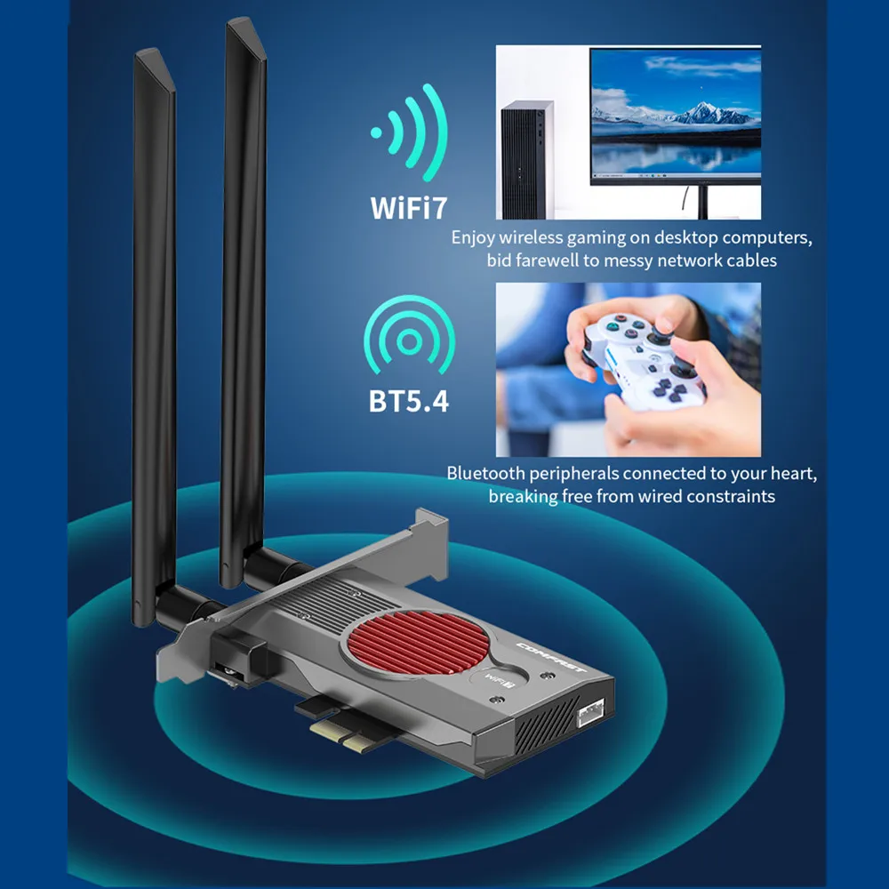 WIFI7 Network Card BE200NGW 8774Mbps Bluetooth 5.4 PCIE wifi card with 2*5dBi antenna WPA 4 encryption support Linux / Win10/11