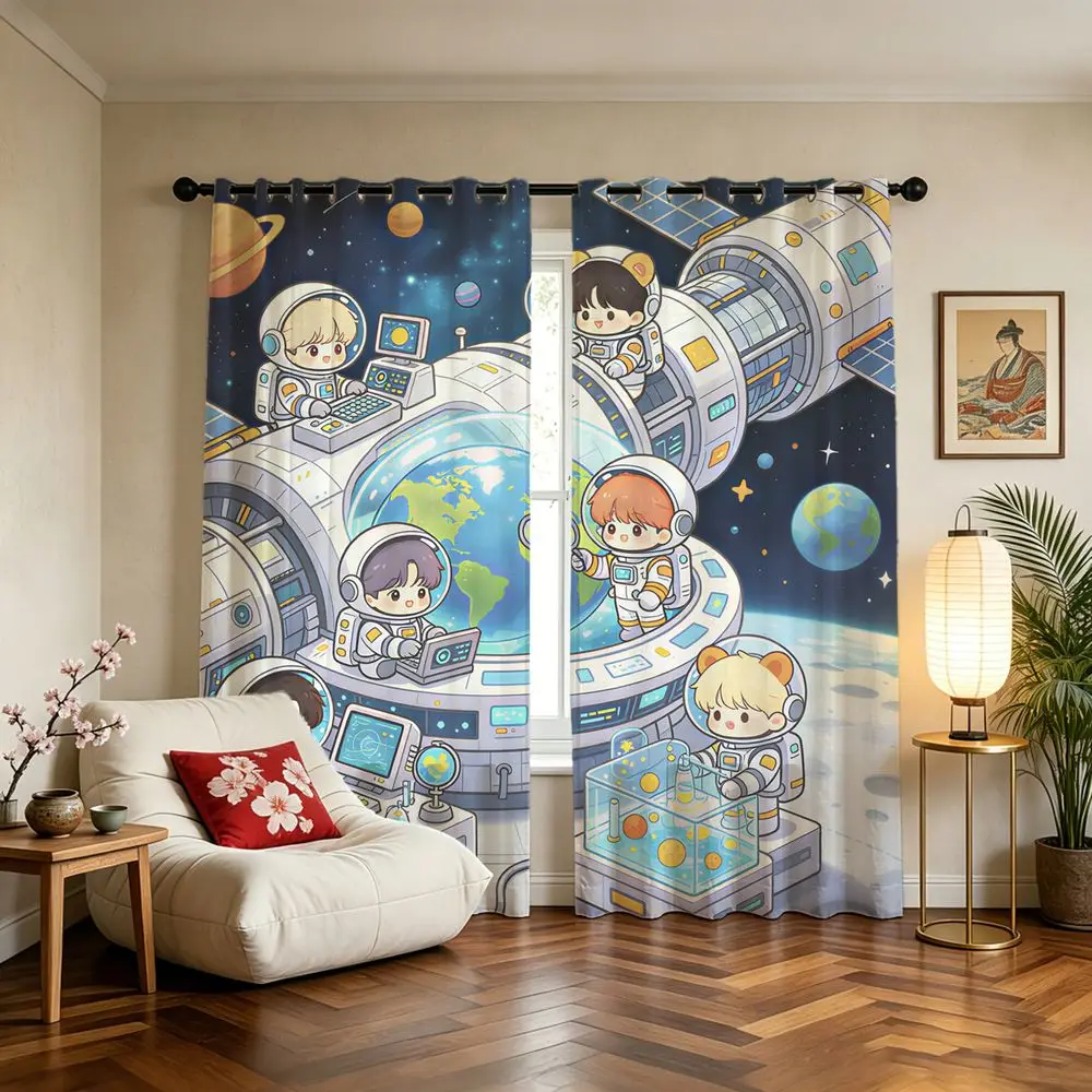 Astronaut Digital Print Curtains 2 Panels Light Blocking Rate 85% Darkening Decoration Curtains Galaxy Window Decor