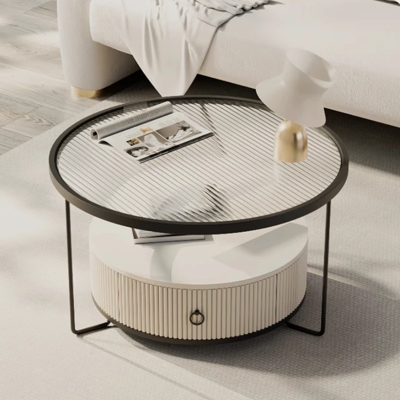 

Premium Marble round Side Table with 3-Tier Storage Tempered Glass Top Minimalist Cream End Table for Small Space Living Room