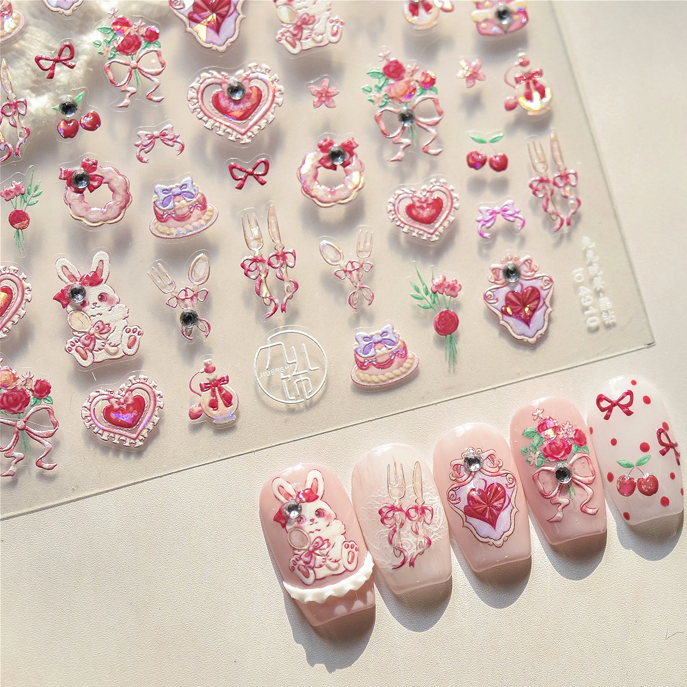 Lapin nœud papillon amour coeur chat Poker couronne serrure clé gâteau Dessert oeufs de pâques lapin poussin fleur papillon Nail Art autocollants décalcomanie