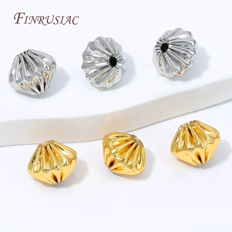 18K Gold Plated Fluted Pumpkin Spacer Beads,Vertical Ribbed Flower Shape Metal Separator For DIY Pearl Jewelry Making Findings