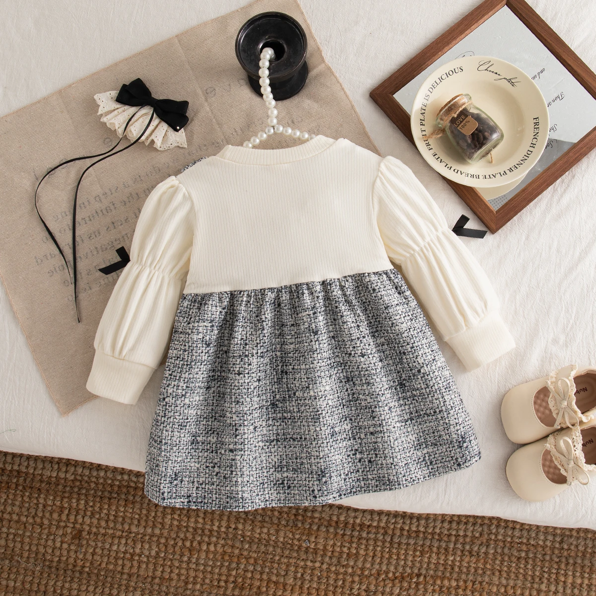 الفتيات مساء حزب زي ربيع الخريف الكورية نمط طفلة فستان مقوس دانتيل تصميم فستان أسود بأكمام طويلة 0-2 سنة